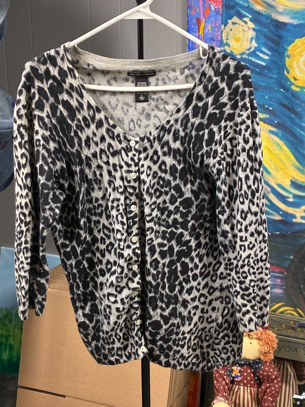 New York & Company Leopard Print Cardigan Women’s Medium | Button Front Knit Swe